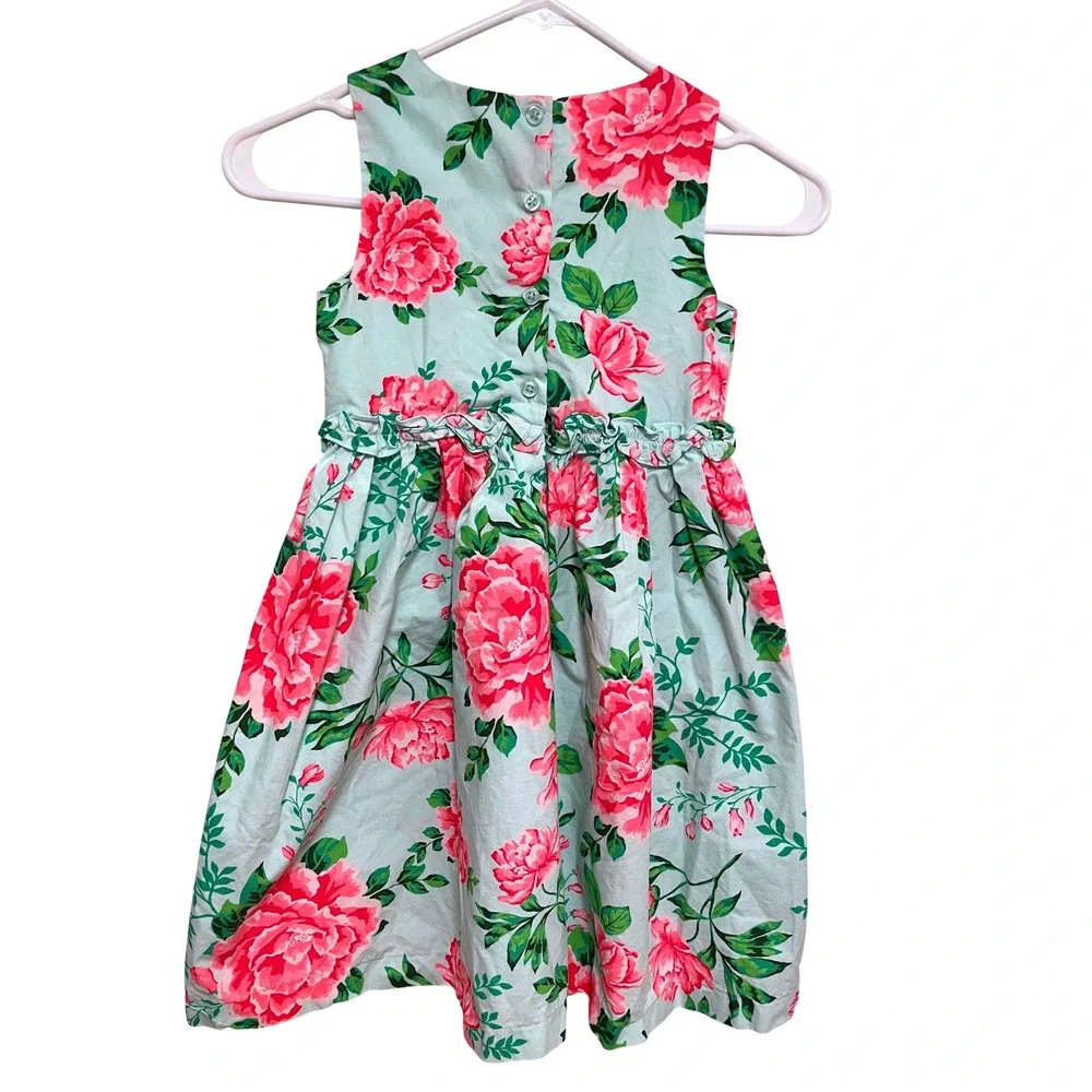 Gymboree Cotton Dress Blue Pink Peony‎ Floral Ruffle Party Size 7 EUC